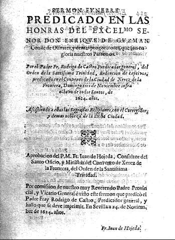 Sermon funebre predicado en las honras del excelmo. señor Don Enrique de Guzman ... Rodrigo de Castro ...