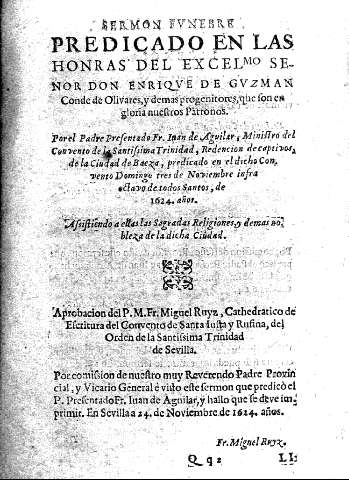 Sermon funebre predicado en las honras del excelmo. señor Don Enrique de Guzman ... Por Ivan de Aguilar ...