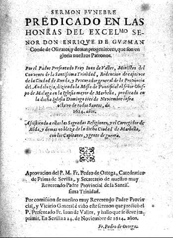 Sermon funebre predicado en las honras del excelmo. señor Don Enrique de Guzman ... Por Iuan de Valles ...
