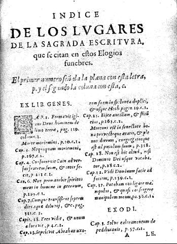 Indice de los lugares de la Sagrada Escritura, que se citan en estos elogios funebres.