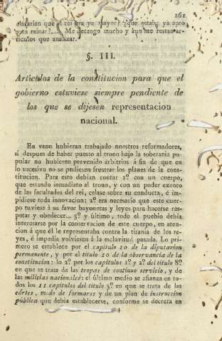 Ss. III. Artículos de la constitucion para que el gobierno estuviese siempre pendiente ...