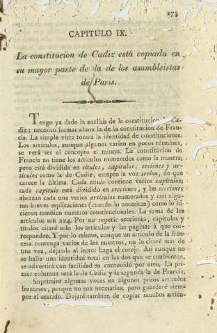 Capitulo IX. La constitucion de Cadiz está copiada en su mayor parte de la de los asambleistas de Paris