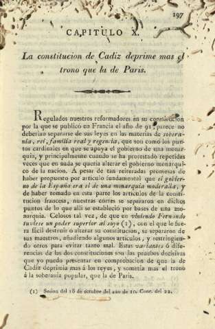 Capitulo X. La constitucion de Cadiz deprime mas el trono que la de Paris