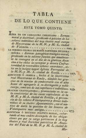 Tabla de lo que contiene este tomo quinto