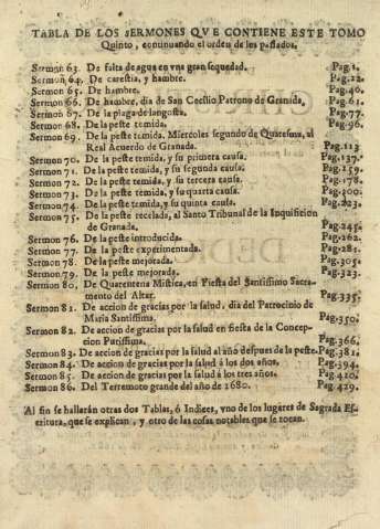 Tabla de los sermones qve contiene este tomo quinto, continuando el orden de los passados