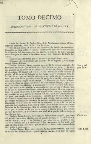 Tomo décimo. Interrogatorio del provincial de Sevilla