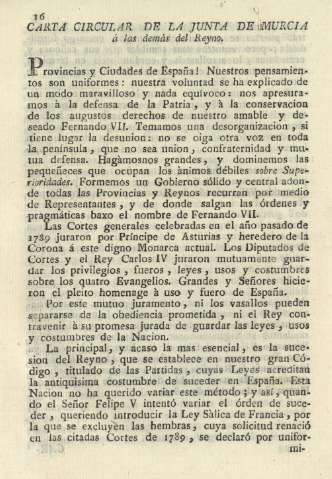 Carta circular de la Junta de Murcia á las demás del Reyno