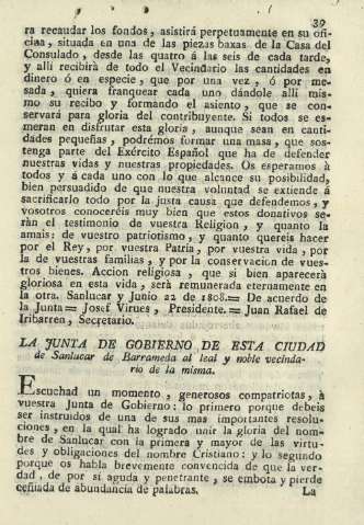 La Junta de Gobierno de esta ciudad de Sanlucar de Barrameda al leal y noble vecindario de la misma