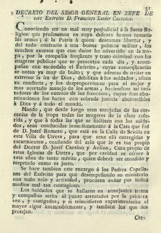 Decreto del Señor General en xefe de este Exército D. Francisco Xavier Castaños