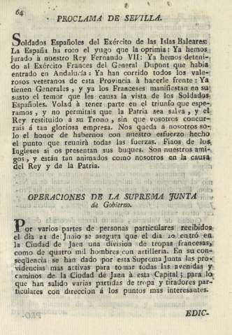 Proclama de Sevilla. Operaciones de la Suprema Junta de Gobierno