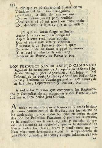 Don Francisco Xavier Asenjo canonigo Dignidad de Arcediano de Antequera en la Santa Iglesia de Málaga ...
