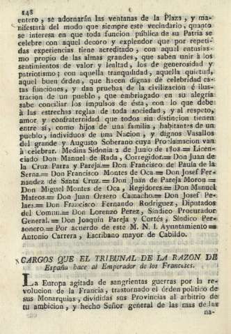 Cargos que el tribunal de la razon de España hace al Emperador de los Franceses