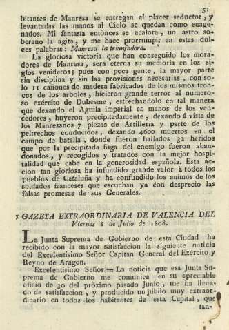 Gazeta extraordinaria de Valencia del Viernes 8 de Julio de 1808