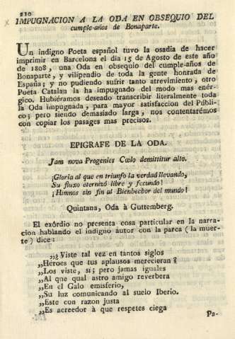 Impugnacion a la oda en obsequio del cumple-años de Bonaparte 