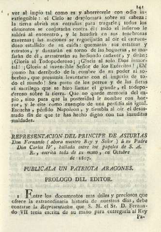 Representacon del Principe de Asturias Don Fernando (ahora nuestro Rey y Señor) ...