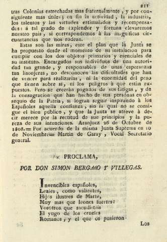 Proclama, por Don Simon Bergaño y Villegas