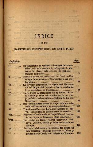 Índice de los capitulos contenidos en este tomo