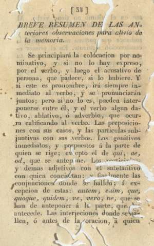Breve resumen de las anteriores observaciones para alivio de la memoria