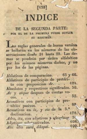 Indice de la segunda parte: por el de la primera puede suplir su resumen