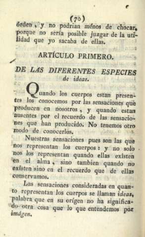 Artículo primero. De las diferentes especies de ideas