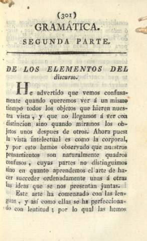 Grámatica. Segunda parte. De los elementos del discurso