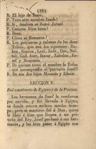 Lección V. Del cautiverio de Egipto y de la Pascua