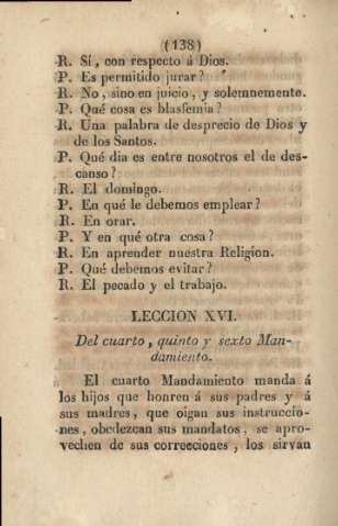 Lección XVI. Del cuarto, quinto y sexto Mandamiento