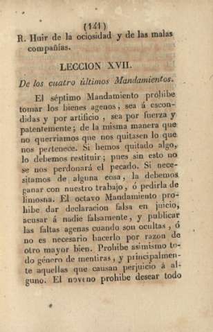 Lección XVII. De los cuatro útlimos Mandamientos