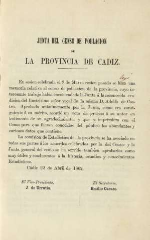 Junta del censo de poblacion de la provincia de Cadiz