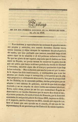Prólogo de los dos primeros discursos en la edicion de Paris el año 1829