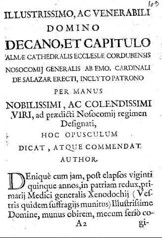 Illustrissimo, ac venerabili domino decano, et capitulo almae cathedralis eccleslae cordubensis nosocomij generalis ab emo.
