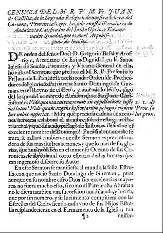 Censura del M.R.P. M. Fr. Juan de Castilla, ...