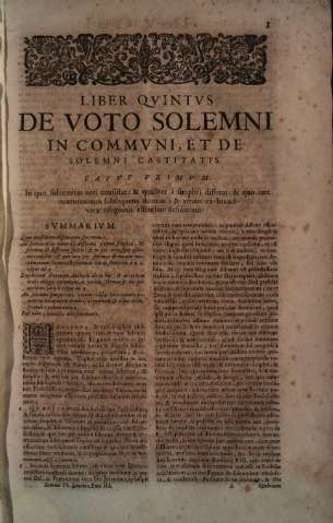 Liber Qvintvs. De voto solemni in commvni, et de solemni castitatis