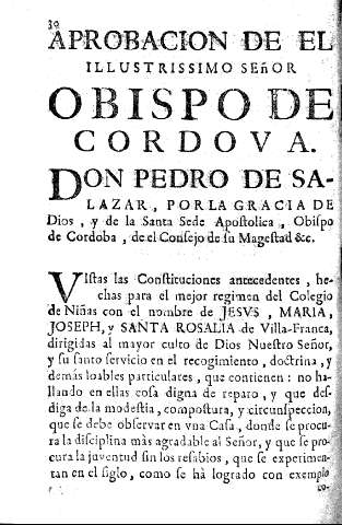 Aprobacion de el Illustrissimo Señor Obispo de Cordova. 