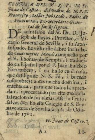 Censura del M. R. P. M. Fr. Juan de Castro ...