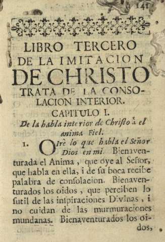 Libro tercero de la imitacion de Christo. Trata de la consolacion interior 