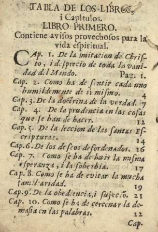 Tabla de los libros i Capitulos