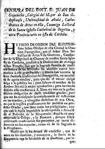 Censura del doctor D. Juan de Goyeneche