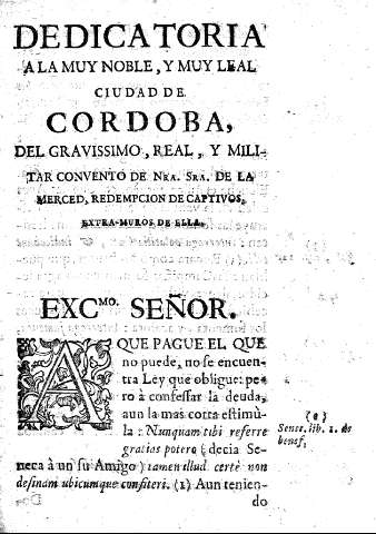 Dedicatoria a la muy noble, y muy leal ciudad de Cordoba, ...