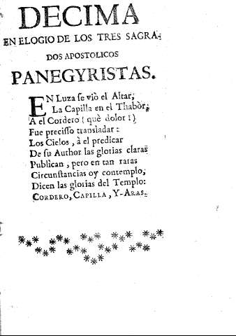 Decima en elogio de los tres sagrados apostolicos panegyristas.