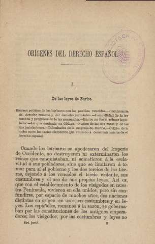 Orígenes del derecho español. I. De las leyes de Eurico