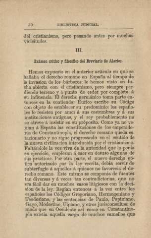 III. Exámen crítico y filosófico del Breviario de Alarico