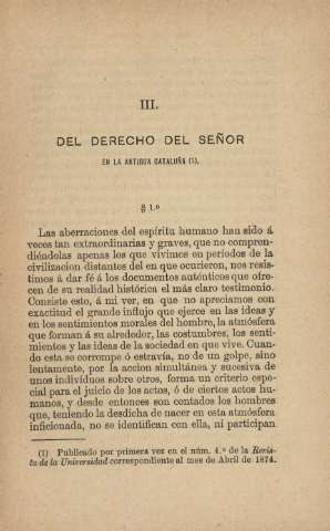 III. Del derecho del señor en la antigua Cataluña