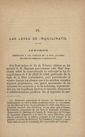 IV. Las leyes de inquilinato