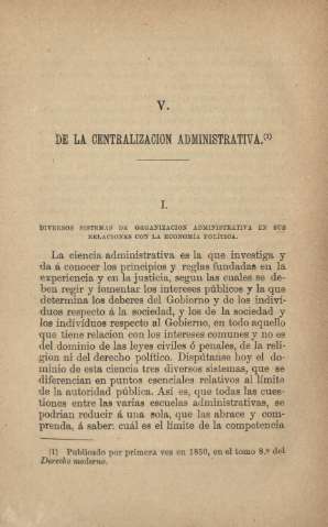 V. De la centralizacion administrativa