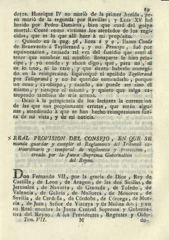 Real provision del Consejo, en que se manda guardar y cumplir el Reglamento del Tribunal extraordinario ...