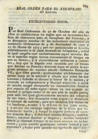 Real orden para el reemplazo del exército