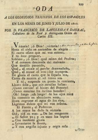 Oda a los gloriosos triunfos de los españoles en los meses de junio y julio de 1808