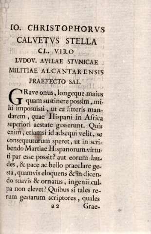 Io. Christophorvs Calvetvs Stella cl. viro lvdov. avilae stvnicae militiae alcantarensis praefecto sal.  