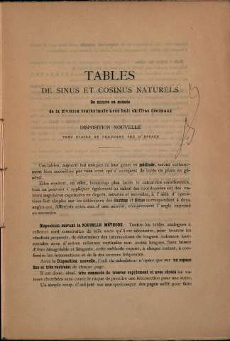 Tables de sinus et cosinus naturels